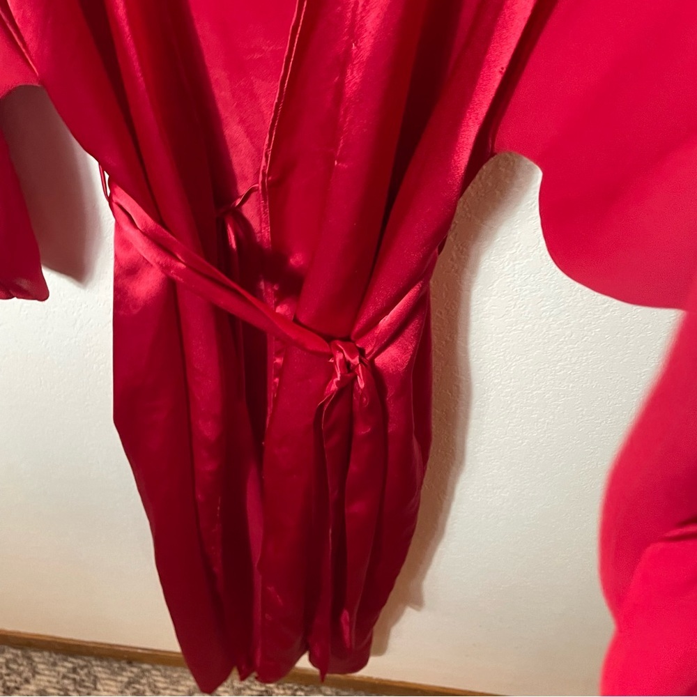 Victorias Secret Vintage‎ Gold Label Red Tie Waist Sheer Sleeve Robe size M/L - Picture 6 of 9